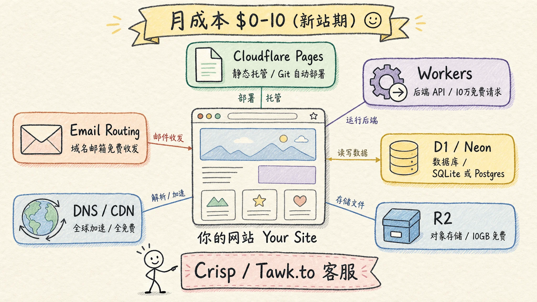 图 7:上站工具栈 — Cloudflare 全家桶