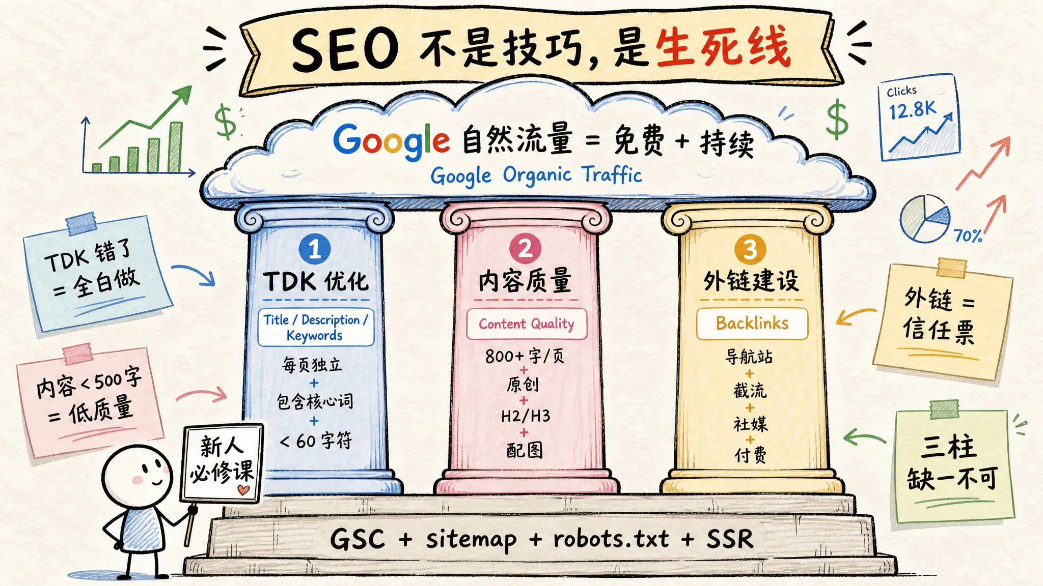 图 9:SEO 三大支柱 — TDK / 内容 / 外链